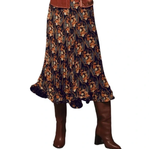 Farm Rio Pleated Crepe Midi Skirt/Anthropologie/ Size: S - Picture 10 of 12